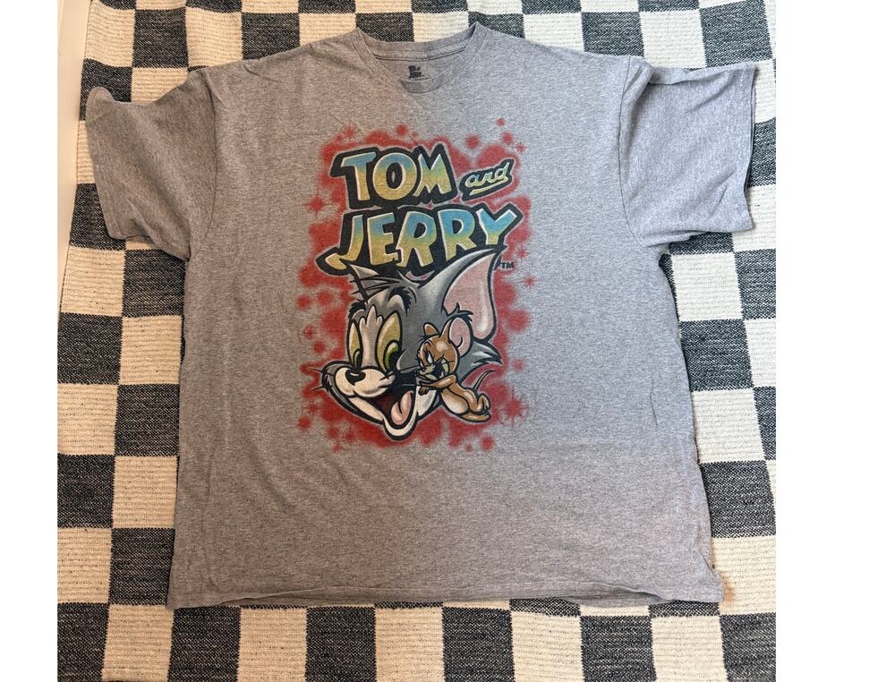 Tom and Jerry Airbrush Graffiti Graphic T-Shirt Gray Mens XXL Warner Bros